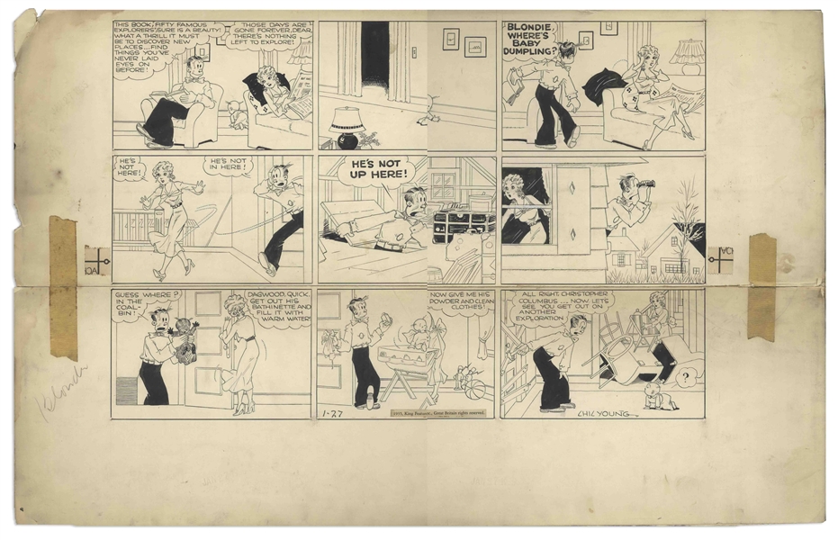 Chic Young Hand-Drawn ''Blondie'' Sunday Comic Strip From 1935 -- Baby Dumpling Reminds Us That Every Day Is a New Adventure